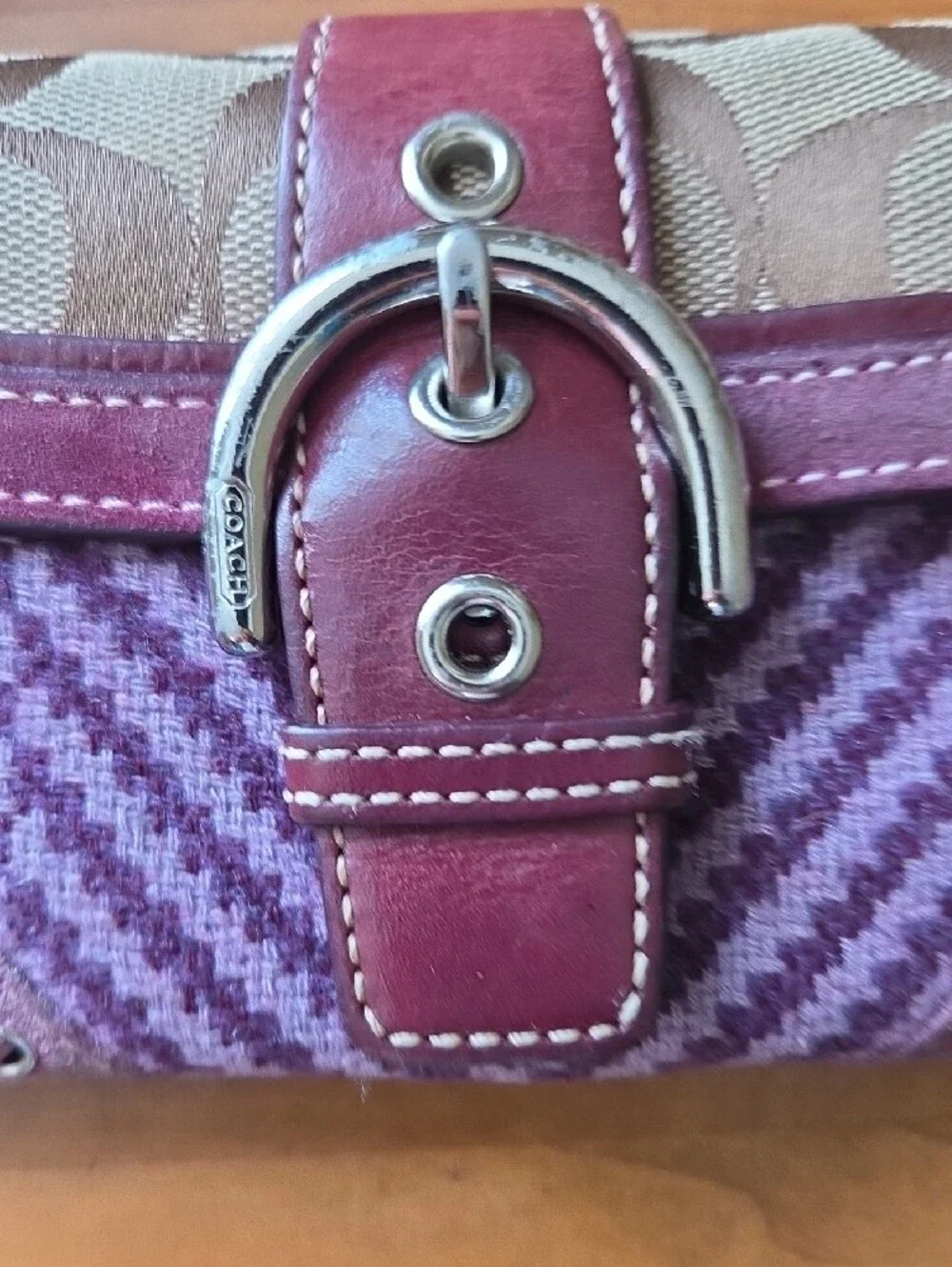 Coach RARE SOHO Purple Herringbone Wristlet Clutch with Buckle Detail - Picture 8 of 16
